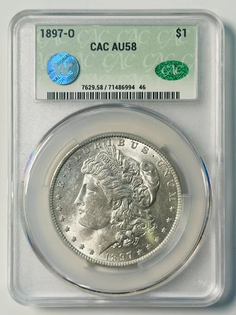 1897 O Morgan Silver Dollar CACG AU 58 CAC Premium Quality! Sight White