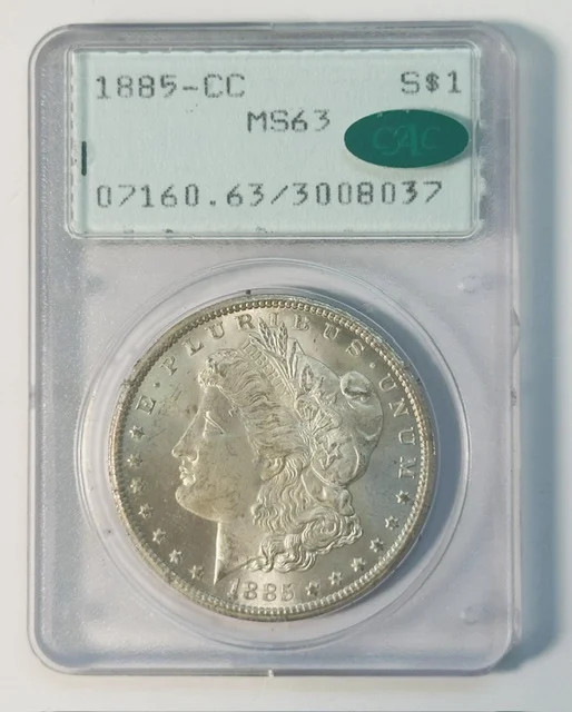 1885 CC Morgan Silver Dollar PCGS MS-63 CAC Rattler Holder! Carson City!