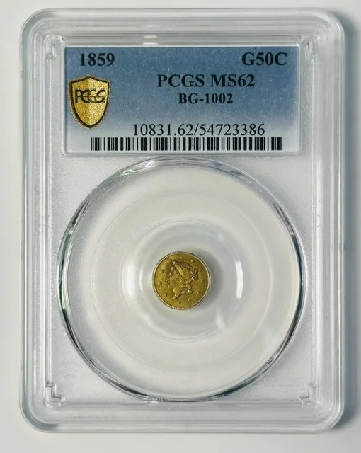 1859 P Territorial Gold Liberty Head PCGS MS-62 BG-1002- Fractional Gold!